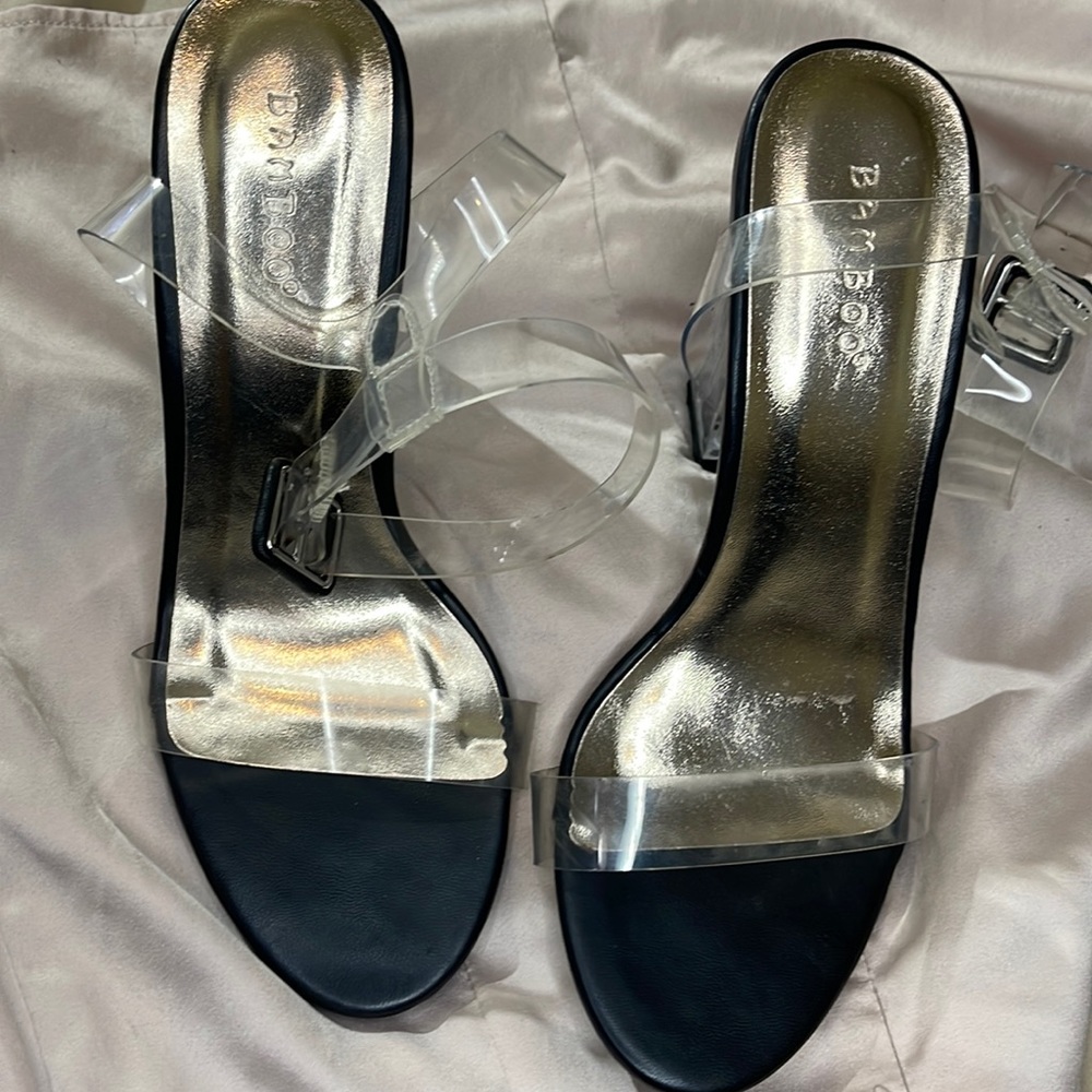 Black clear block heels